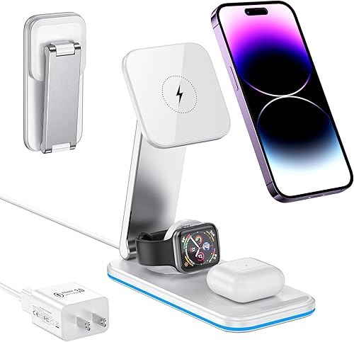 Miniatura 1 de Estación de carga inalámbrica 3 en 1 Mag-Safe, soporte de carga plegable de aleación de aluminio BOCLOUD Cargador rápido portátil para iPhone 14,