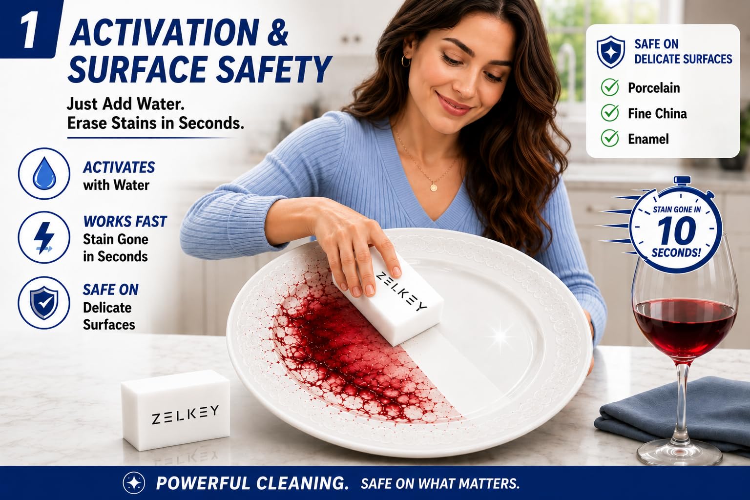 ZELKEY Magic Eraser | Pack of 3 | No Scratch Multi-Surface Cleaning Sponge | Removes 100+ Tough Stains | Just Add Water | Walls, Kitchen, Bathroom, Shoes & Switch Boards 1