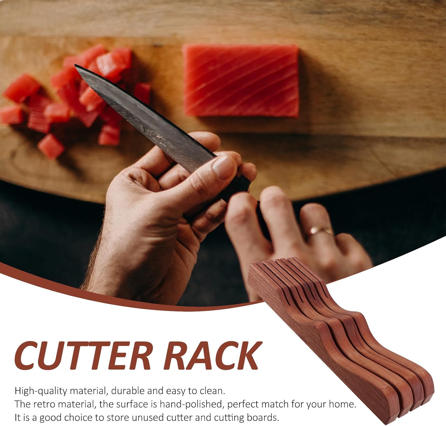 Retro Wood Knife Block with Divided Slots for Kitchen Counter