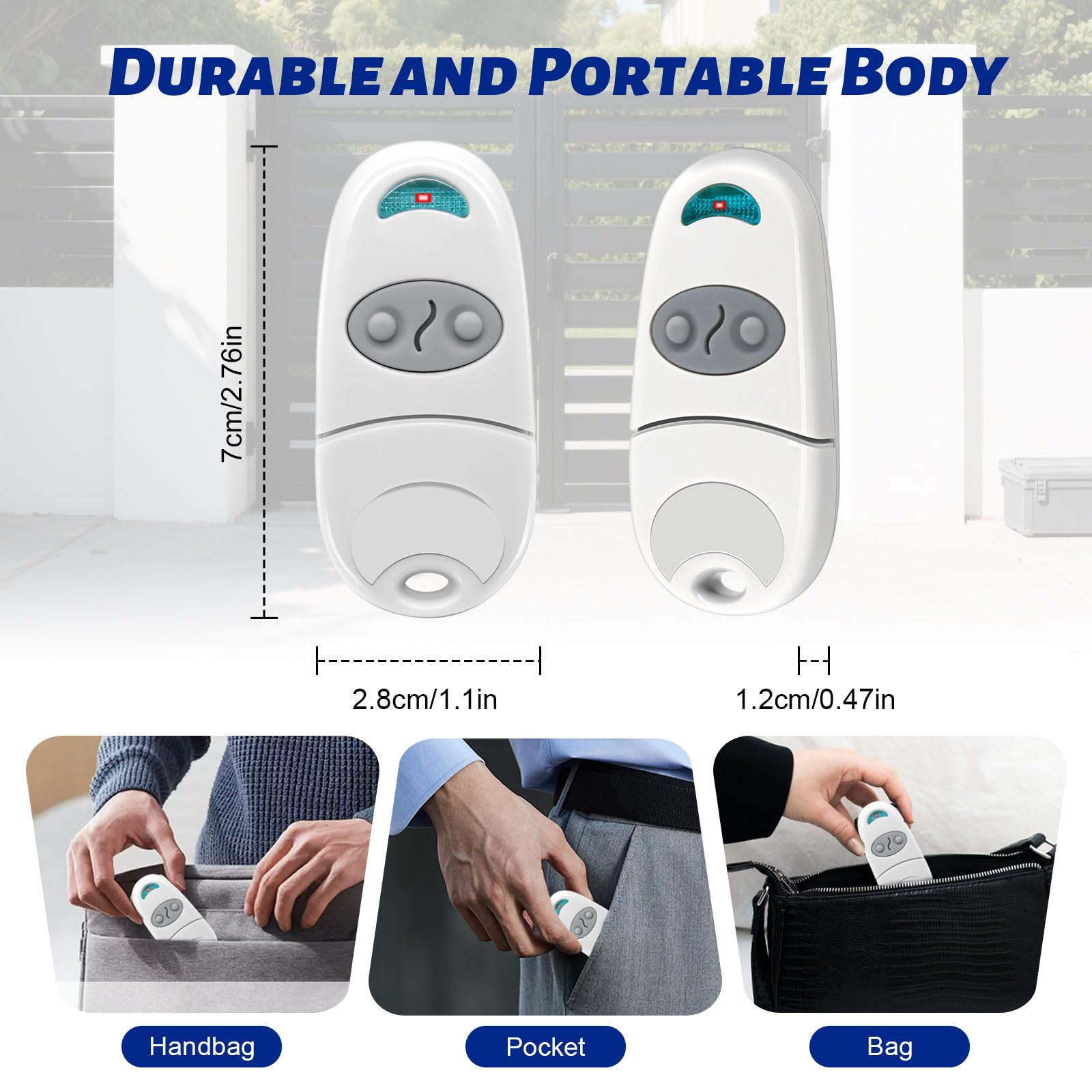 3PCS Telecommande Portail, 433,92 MHz Telecommande Porte de Garage pour, Télécommande de Portail Universelle Compatible avec 433,92 MHz EV, EE, NA, 2 Canaux - 4