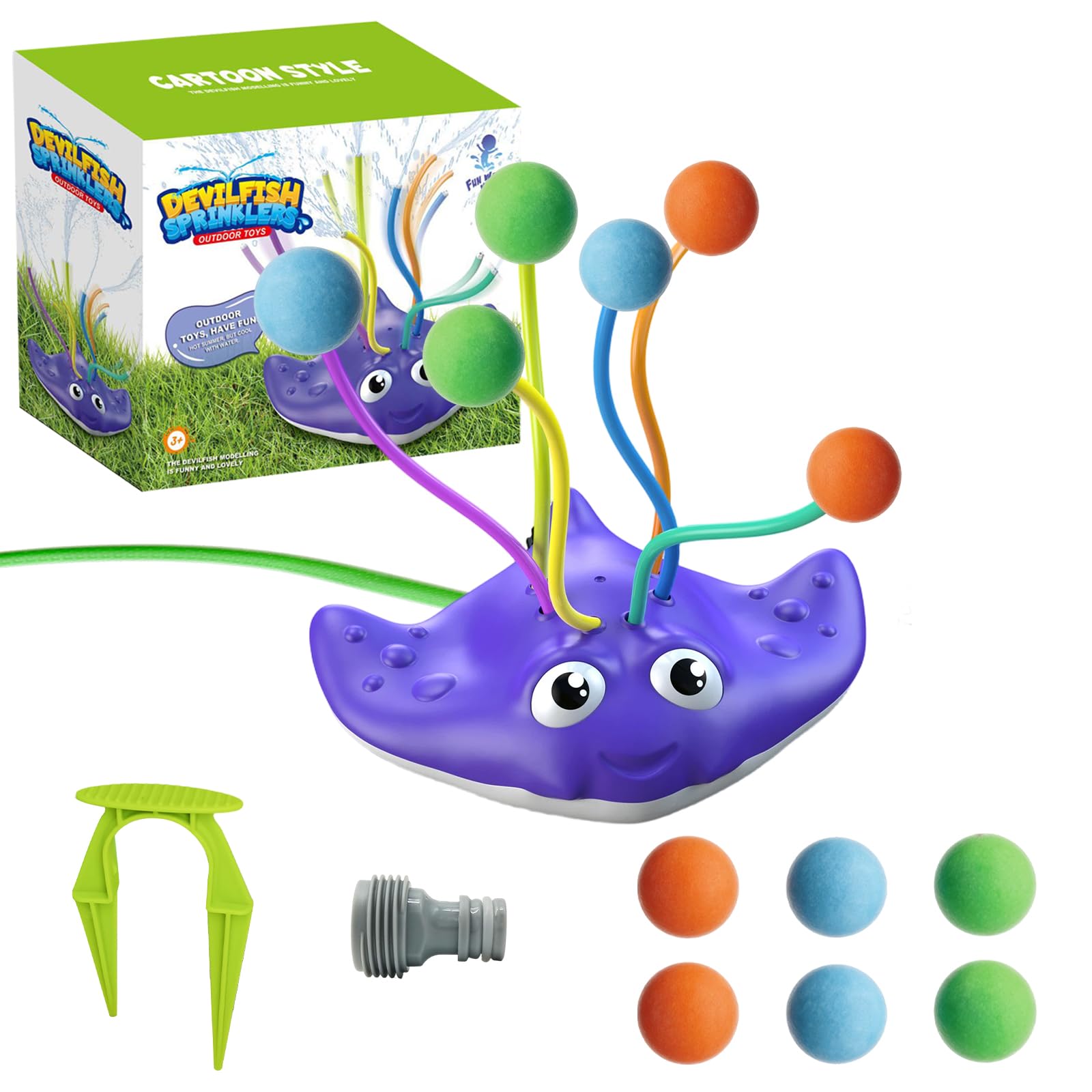 Water Sprinkler Toys for Kids, Outdoor Sprinklers with 6 Wiggle Tubes and Sponge Balls, Cute Outdoor Sprinklers to Garden Hose, Summer Garden Backyard Lawn Splashing Fun Toys for Pet Girl Boys Gift โ image 1