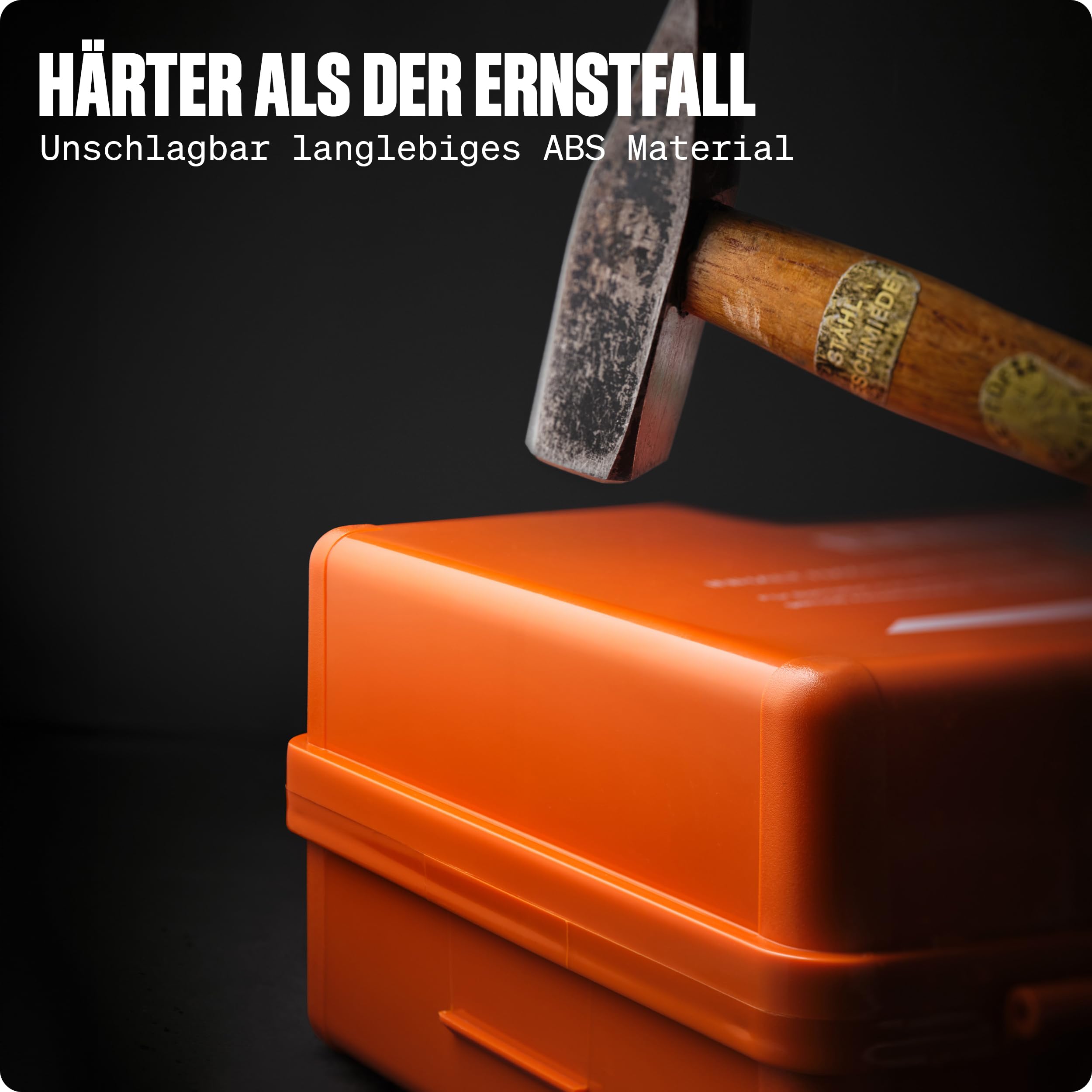 Erste Hilfe Kasten DIN 13157:2021 I Inkl. Augenspülflasche 200ml, praktischer Wandhalterung, 5x Aufkleber & Plombe I Erste Hilfe Koffer für Betriebe, Einrichtungen & Zuhause I Verbandskasten Orange
