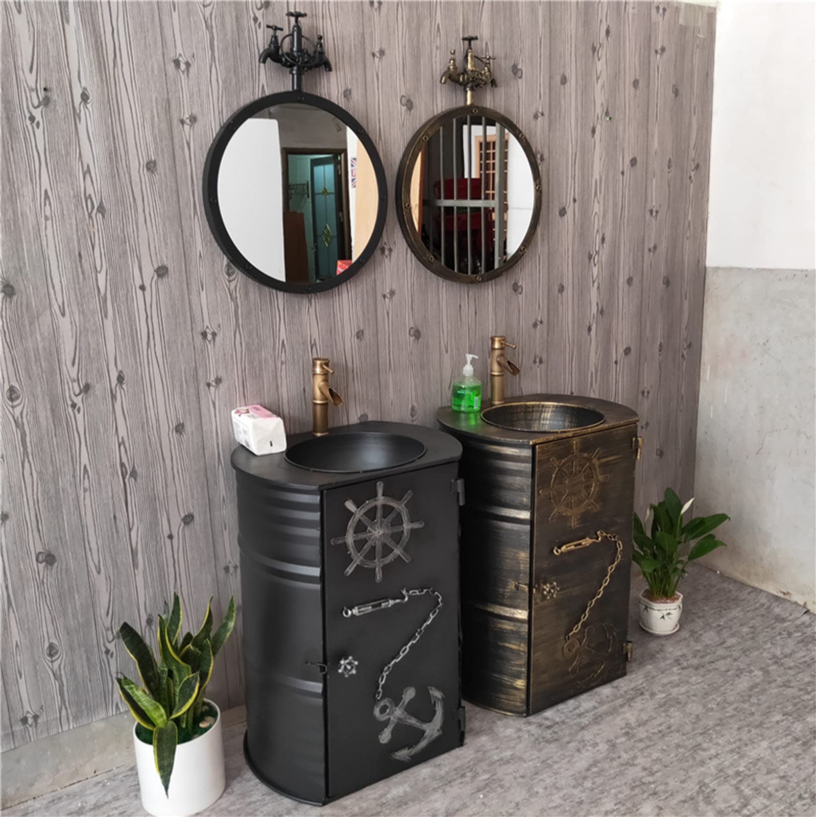 Mueble de tocador de estilo industrial con lavabo, armario de lavabo moderno con grifo y desagüe, gabinete de almacenamiento de baño independiente debajo del fregadero 22,8 x 17,7 x 35,4 pulgadas, p