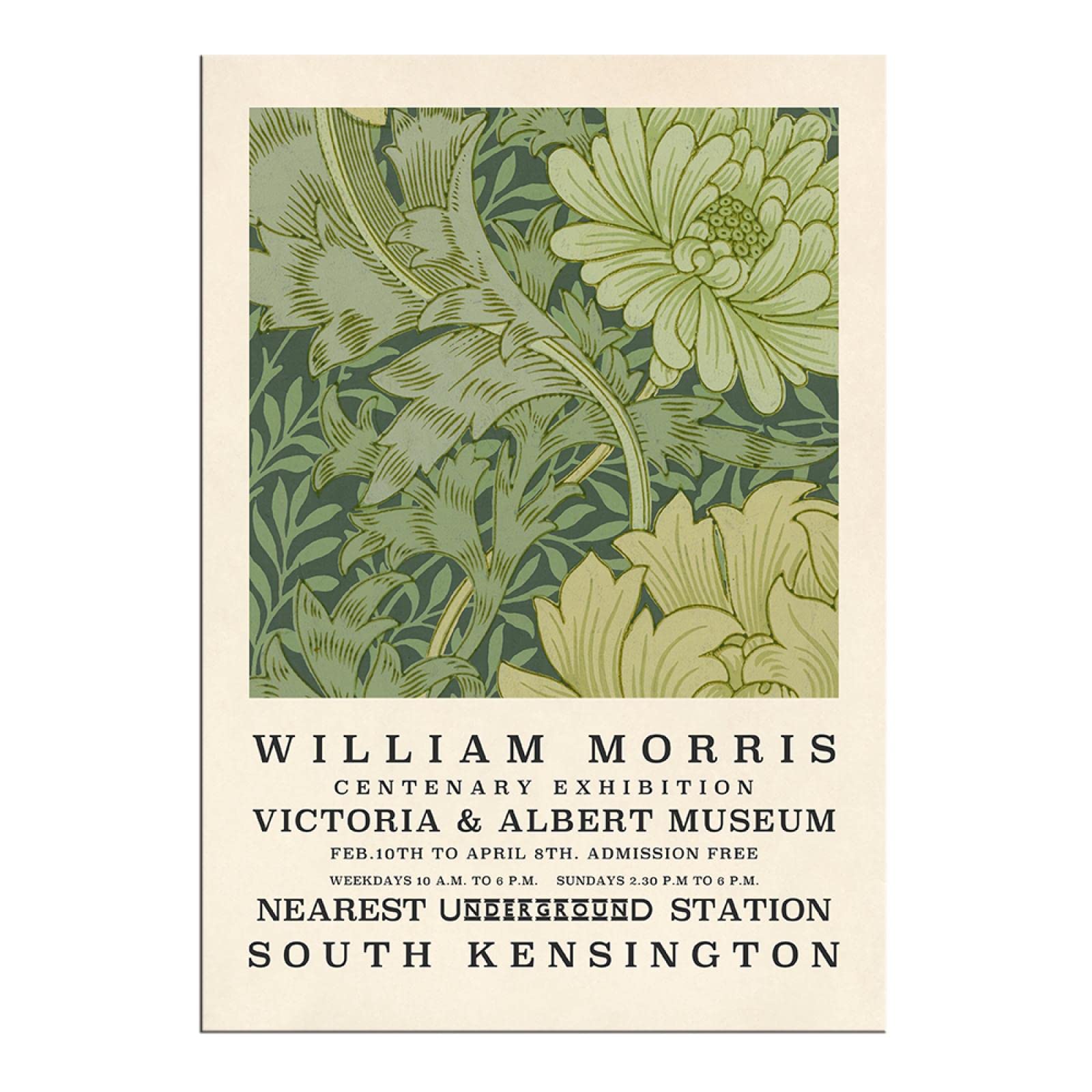 Dittelle William Morris Stampa su Tela The Victoria and Albert Museum Exhibition Poster London Underground Art Painting Wall Decor 60x90cm-3 Pezzi Senza Cornice