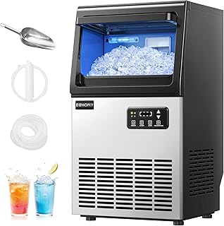 EUHOMY Commercial Nugget Ice Maker Machine, 80lbs/24H, Stainless Steel Under Counter Pebble Ice Maker with Water Filter, 9.25lbs Storage Bin, Soft Sonic Ice Machine for Home/Bar/Cafe/Restaurant