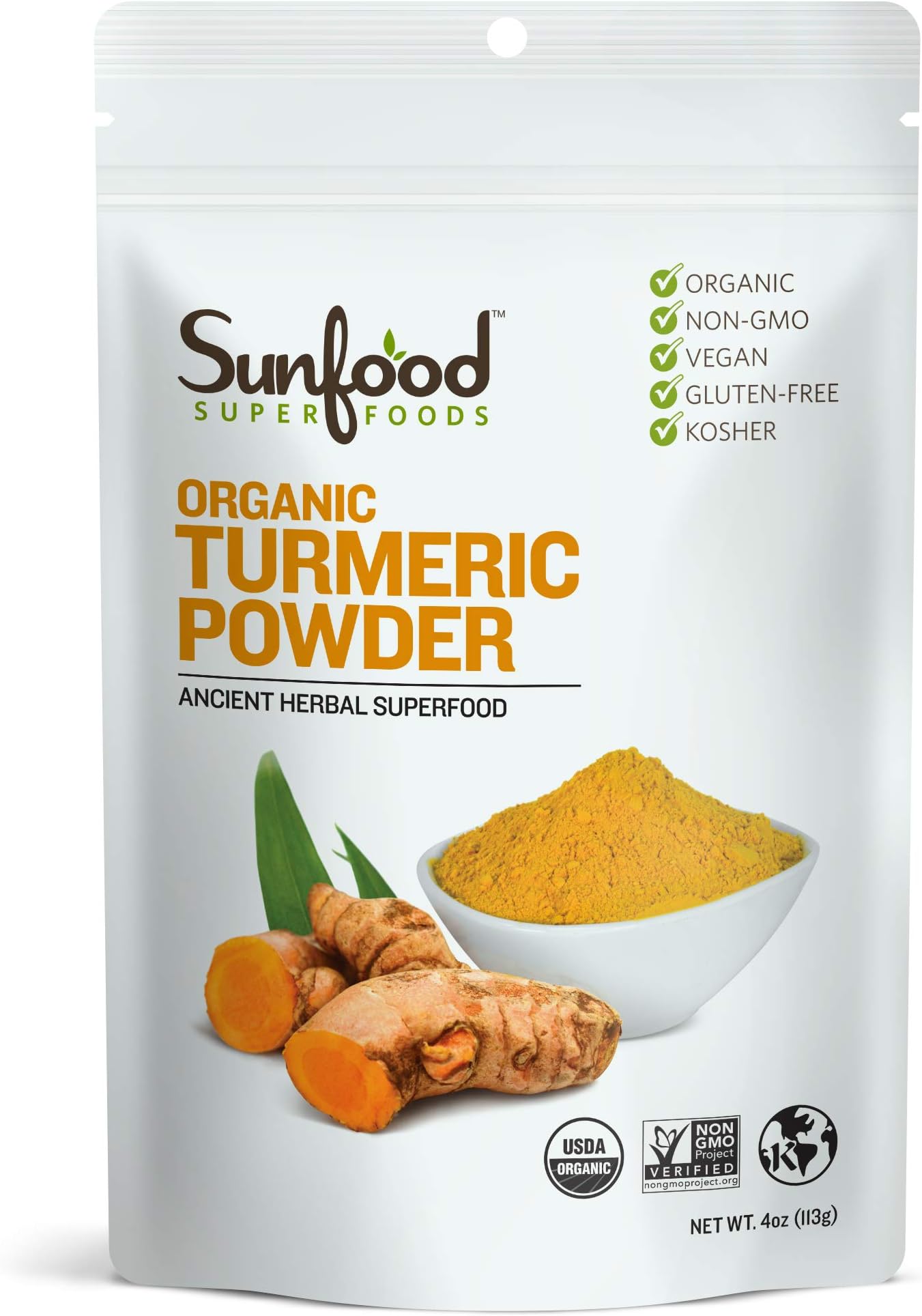 Sunfood Superfoods Turmeric Powder Organic, 4 Oz.