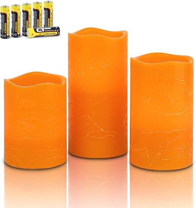 Rhytsing Orange Real Wax Flameless Candles with Timer for Fall, 3 Pcs