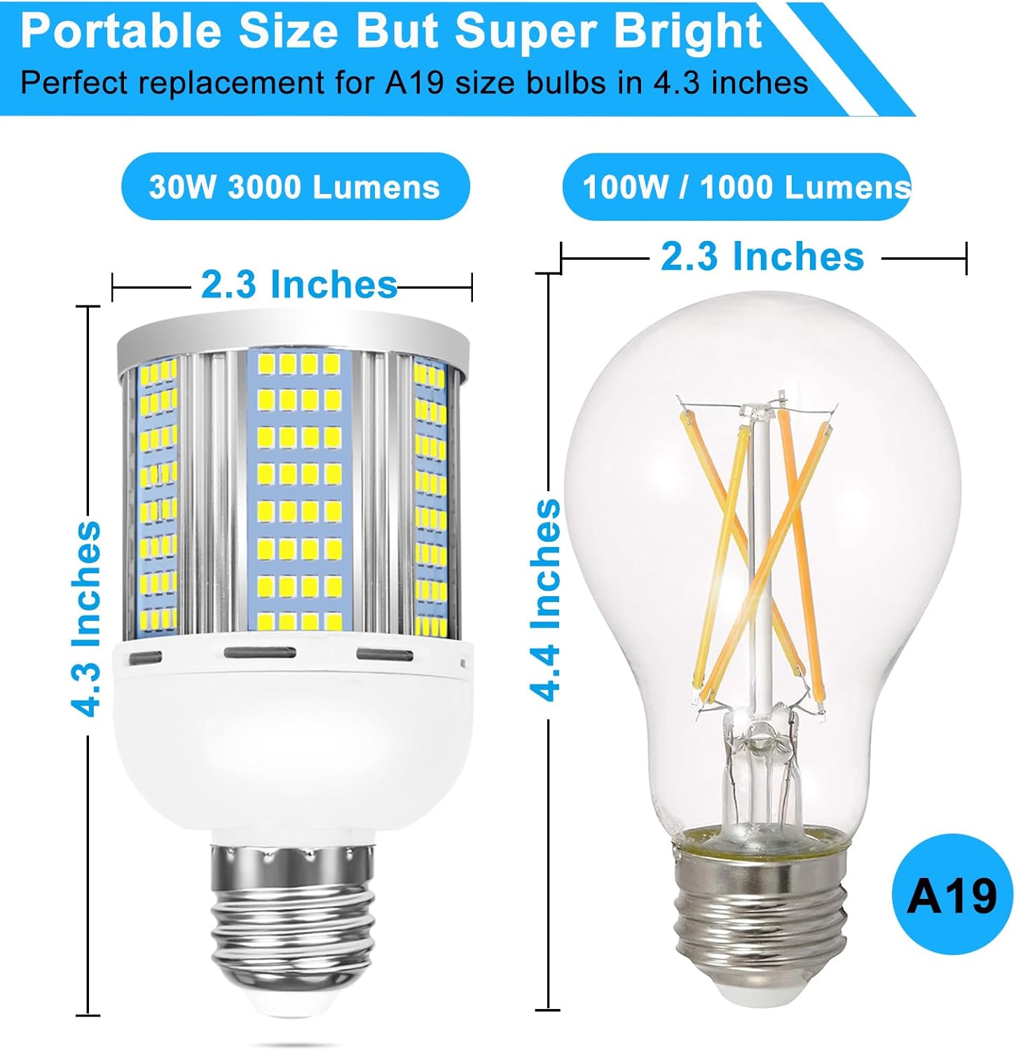 2 Pack 200W Equivalent Led Corn Light Bulb, 3000 Lumen 5000K Daylight White 30W LED Corn Lamp, E26/E27 Base LED Light Bulb for Home Garden Garage Backyard Street Office Household