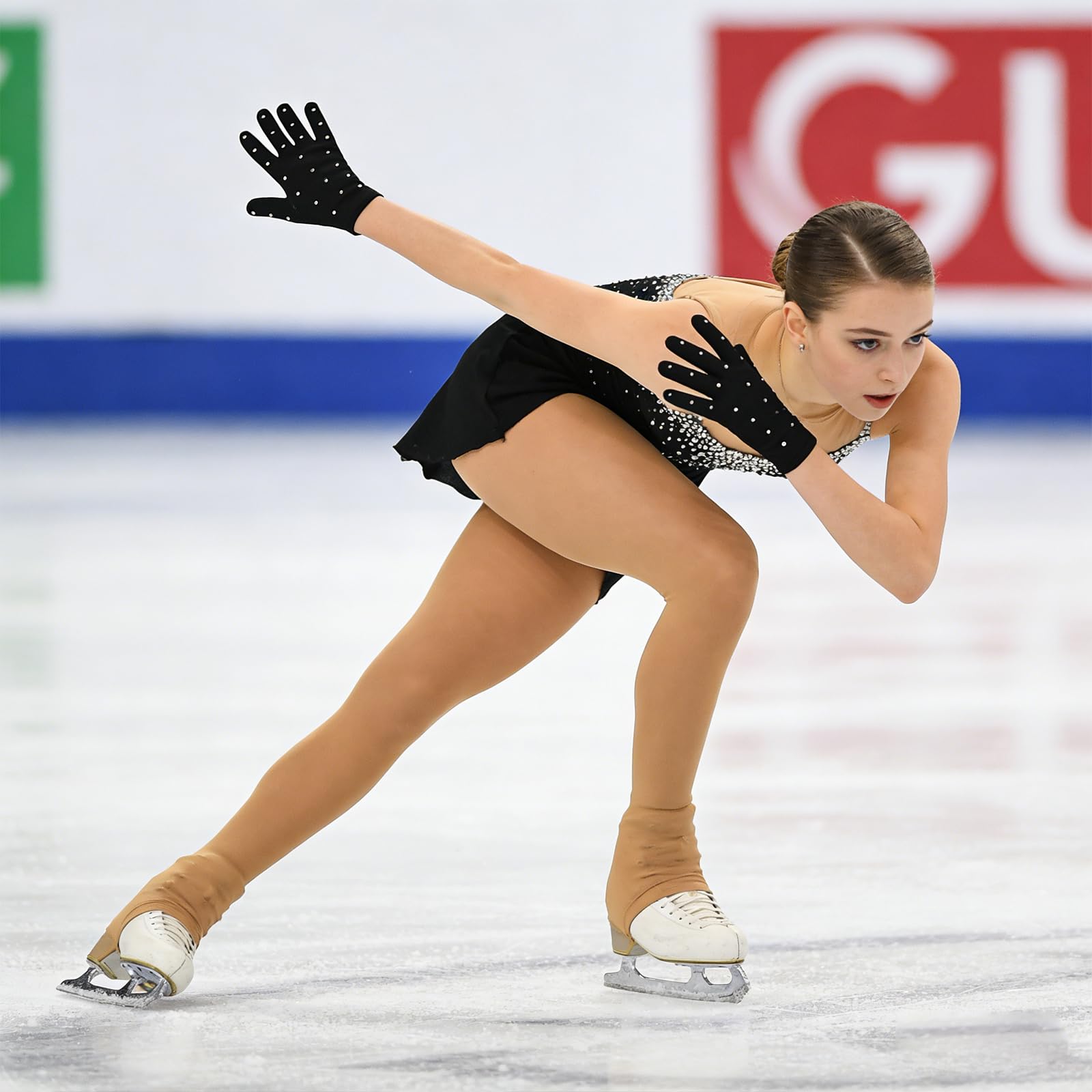 BUGUUYO Guantes para Patinaje Artístico sobre Hielo para Mujer, Talla L, Color Negro Opaco, con Decoración de Gemas de Imitación, Antideslizantes y Térmicos, Accesorios para Patinaje — view 7