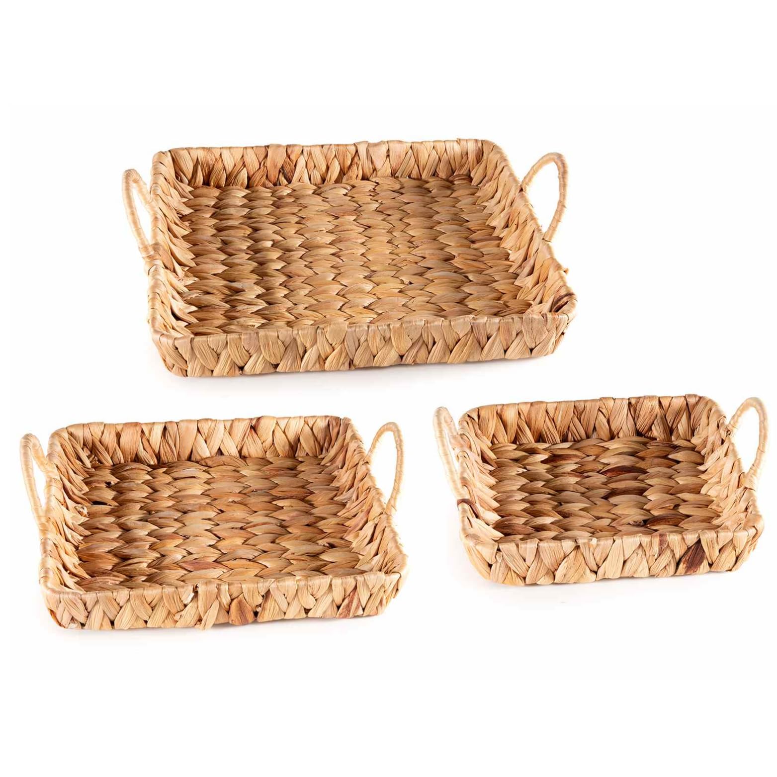 Gruppo Maruccia - Cestas n Fibra Natural Trenzadas - Rectangulares, con Asas - Centro, Frutero, Complemento Decorativo - Juego de 3