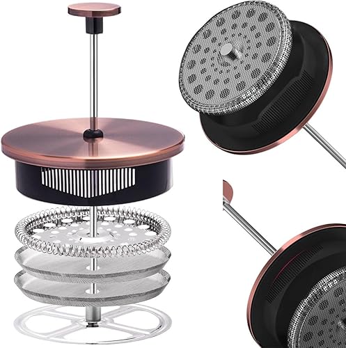 Miniatura 19 de Cafetera de prensa francesa, 8 tazas de 34 onzas, prensa de café de acero inoxidable 304 con 4 pantallas de filtro, vidrio de borosilicato