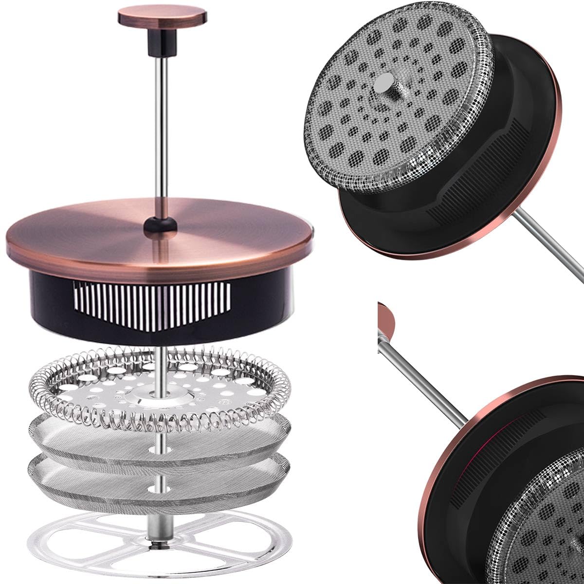 French Press Coffee Maker 8 cups 34 oz 304 Stainless Steel Coffee Press with 4 Filter Screens, Easy Clean Heat Resistant Borosilicate Glass - Free 100% BPA - 3