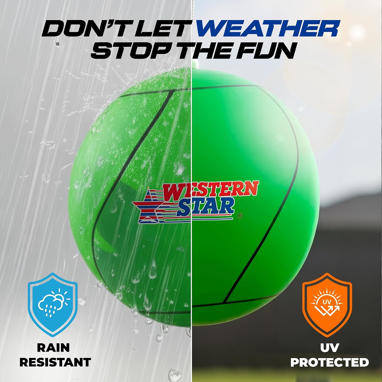 Western Star Tetherball Game Set - Soft-Touch Tether Ball with 2 Reinforced Attached Ropes - Outdoor - 4 Colors - Classic Family Game