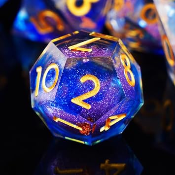 ORUZA 7 PCS Liquid Core DND Dice Resin Sharp Edge Dice Polyhedral D&D Dice Set for Dungeons and Dragons RPG MTG Role Playing Game Dice D20 D12 D10 D8 D6 D4 D%