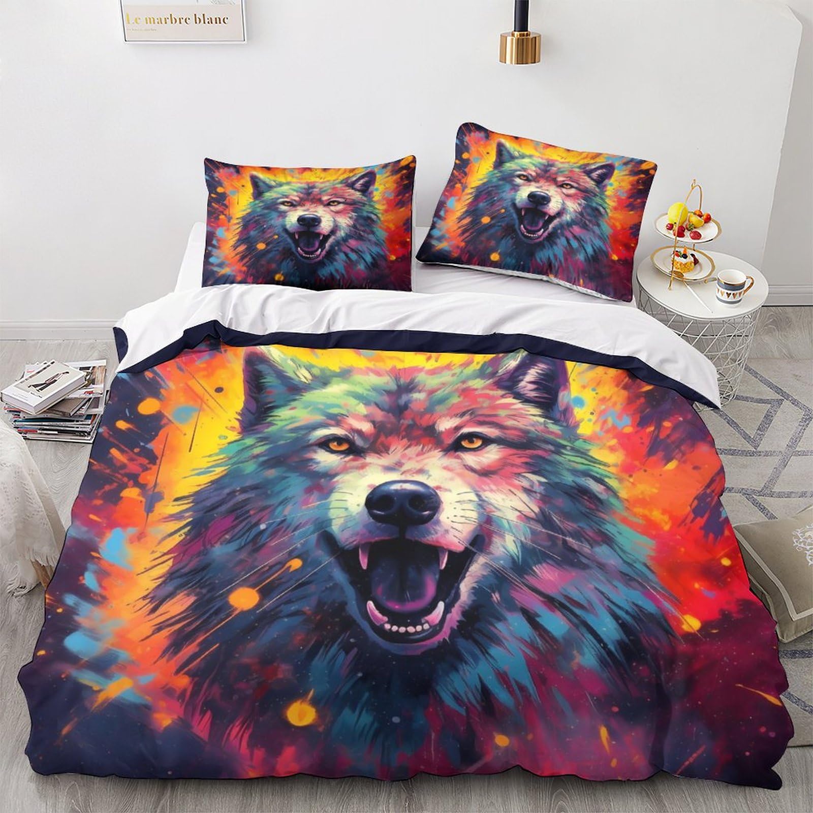 Funda nórdica de lobo 3D 200x200cm con fundas de almohada de microfibra