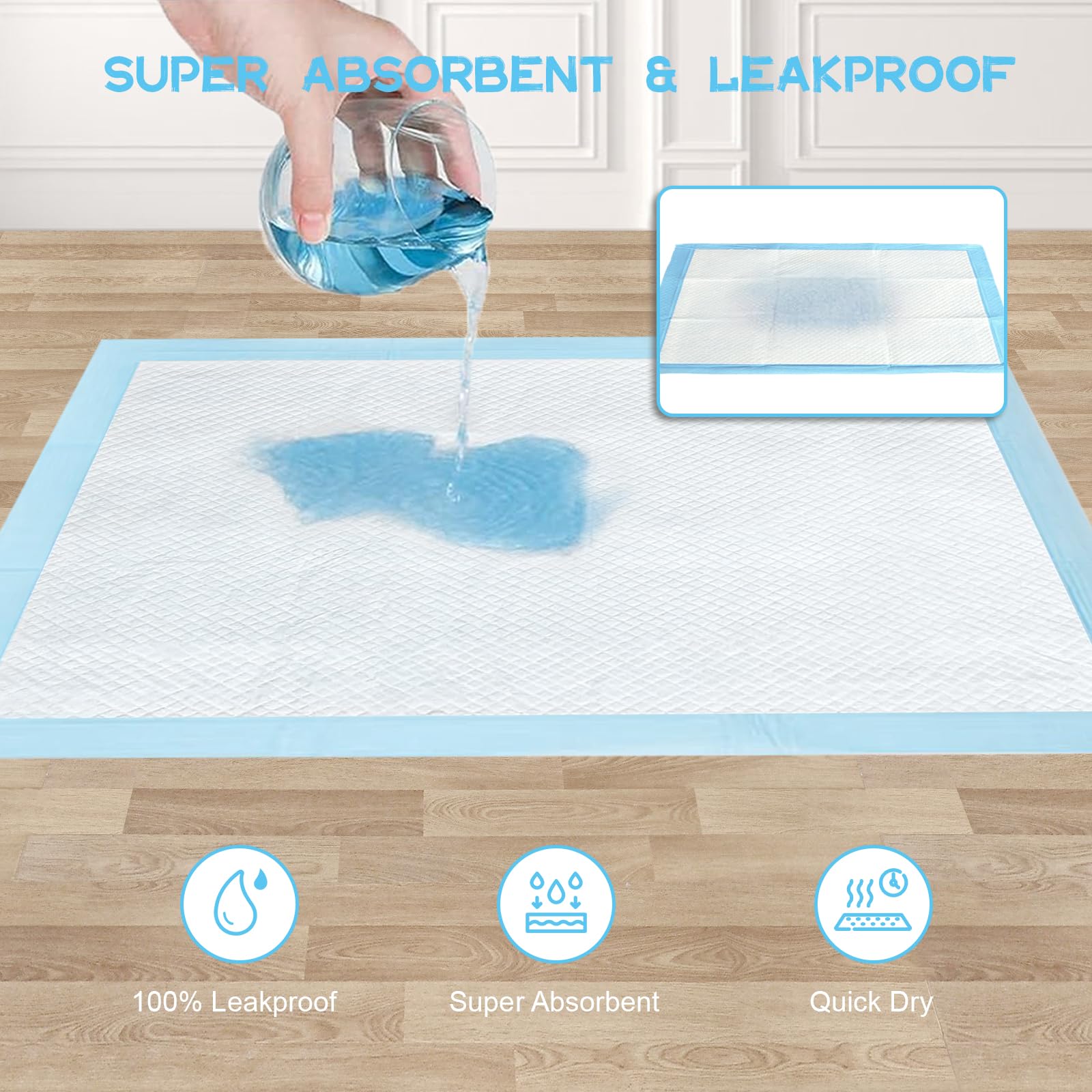 EUROPAPA® Jednorazowa Podkładka na Łóżko dla Dorosłych, 30 Sztuk, 60 x 90 cm, 6-Warstwowa, 60 g/Sztuka, Niebieska, Wodoodporna, Szczelna, Higieniczna - Na Nietrzymanie Moczu
