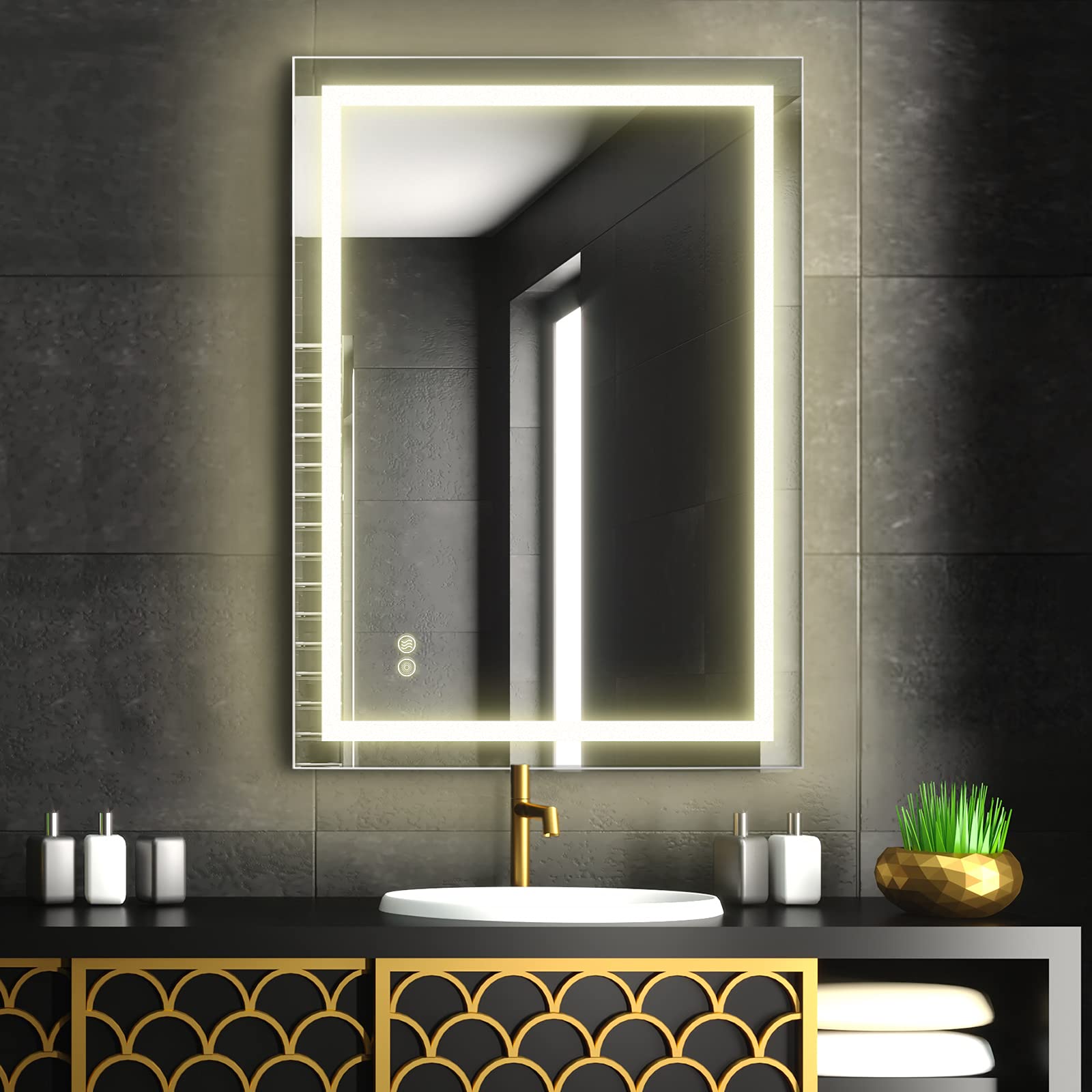 LED Bathroom Mirror with Light Wall Mounted, FAUETI 500*700mm Rectangle