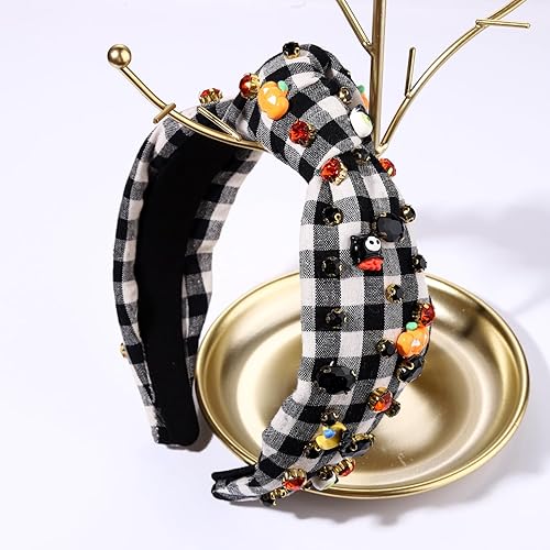Miniatura 3 de Diadema de Halloween para mujer, con dije de calabaza, con diamantes de imitación, diadema anudada con estampado de cristal, banda para el pelo