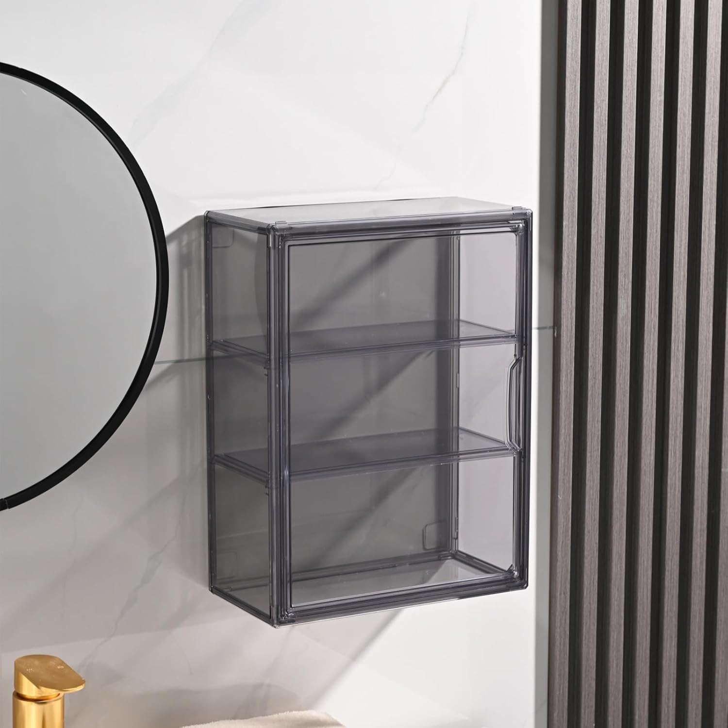 BOHOIDEE 3PACK 3 Tiers Acrylic Display Case with 2 Division Boards, Acrylic Storage Organizers Box with Magnetic Door, Wall-Mounted Dustproof Showcase for Makeups, Purses, Figure