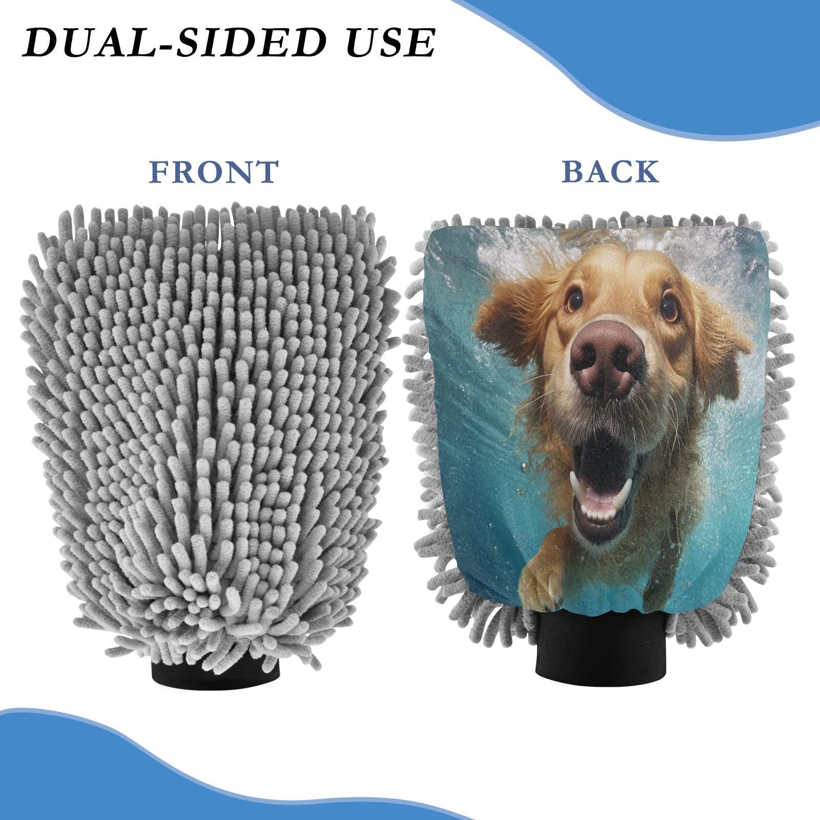 ALAZA Dog Golden Retriever Underwater Car Wash Mitt Scratch Free, 2 Pack Absorbent Microfiber/Chenille Washing & Drying Mitts, L