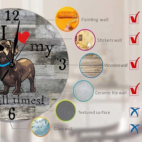 Miniatura 7 de Reloj de pared redondo de madera de 12 x 12 pulgadas, con números arábigos, silencioso, sin tictac, funciona con pilas, con texto en inglés "I Love