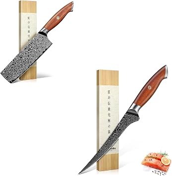 Freelander Damascus Fillet Knife Bundle With Nakiri Knife
