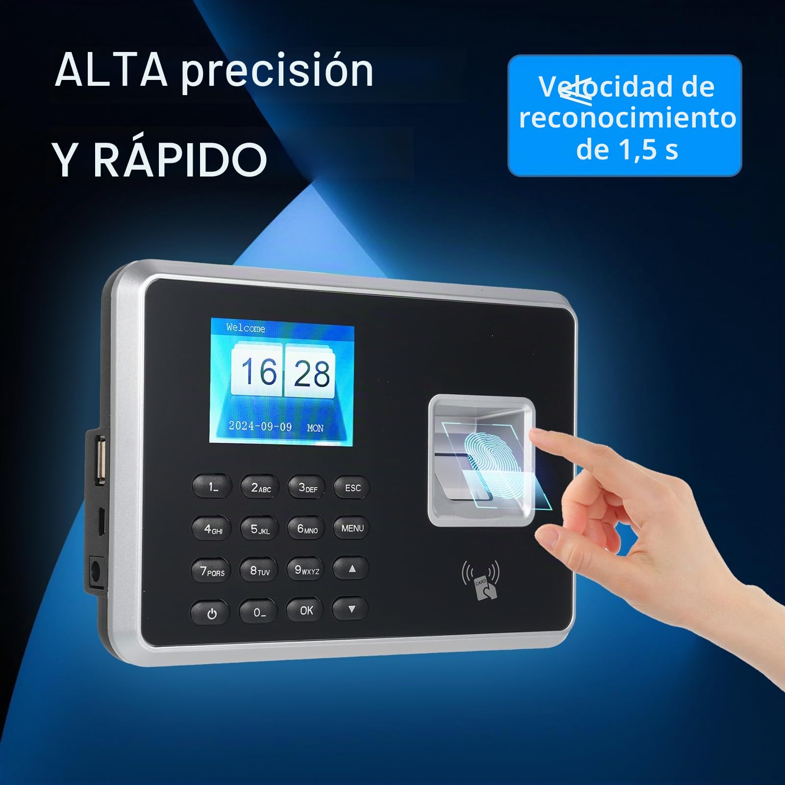 Bisofice Control Horario Empleados, Máquina Fichar Empleados de Asistencia Biométrica de Huella Dactilar con Sistema Española,Memoria de 8GB, Capacidad de 1000 Huellas,Sin Conexión Internet