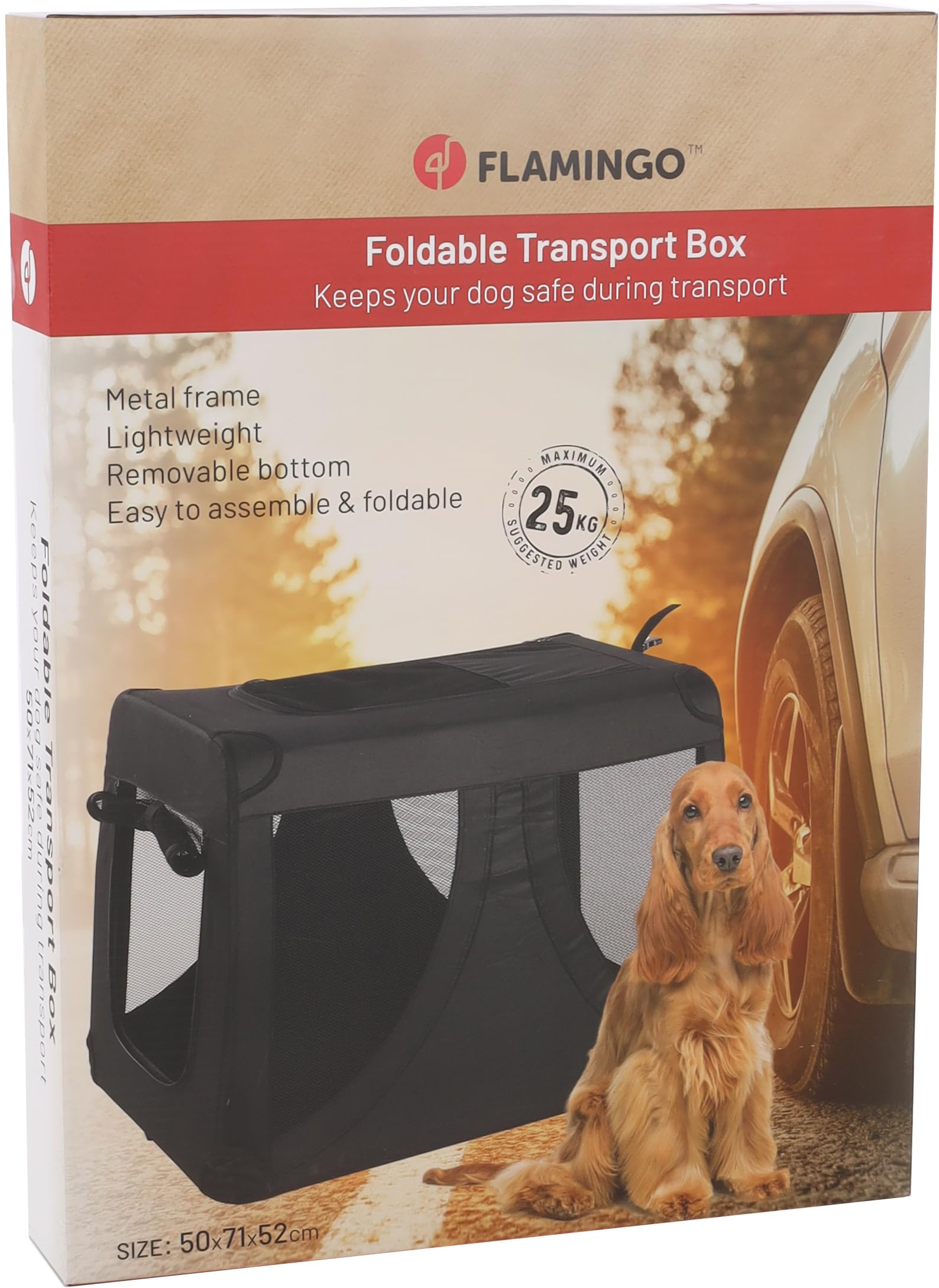 Flamingo Cage de Transport - Premium qualité Chien - Gepetto Noir 50x71x52cm - Facile à Assembler et avec Fond Amovible - Lavable - Légère avec Un Cadre renforcé et Pliable