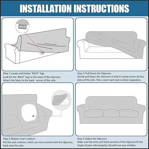 Miniatura 6 de JQinHome Funda elástica para sofá de 6 piezas con estampado, funda de sofá con diseño floral con 3 fundas de cojín separadas, protector de muebles