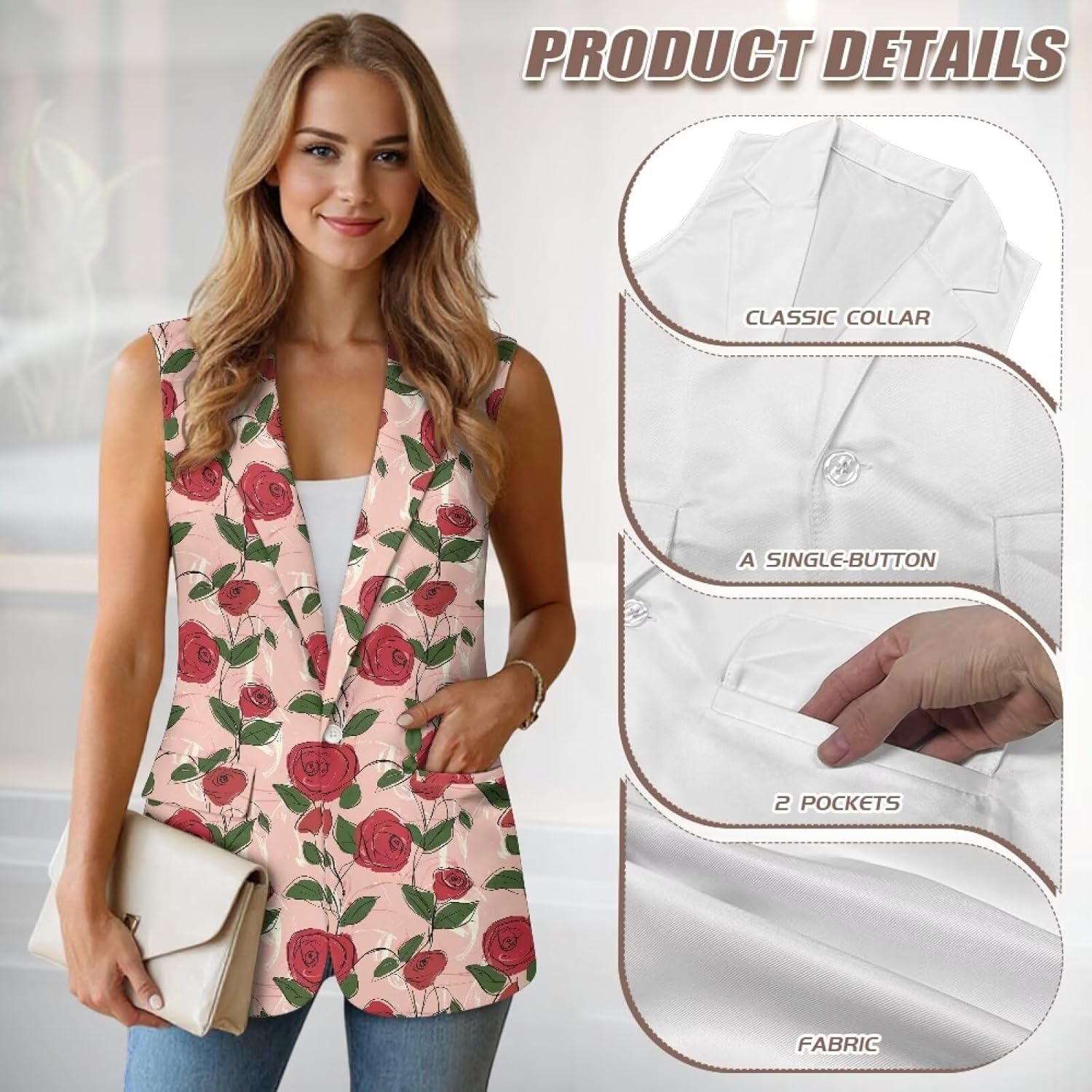 Women's Sleeveless Blazers Open Front Casual Blazer Vests