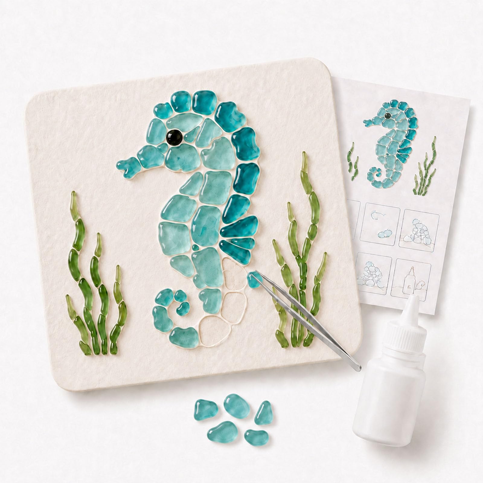 Jeeeun Sea Glass Art Kit for Adults, DIY Mosaic Craft, 4‑Inch Board (#A)