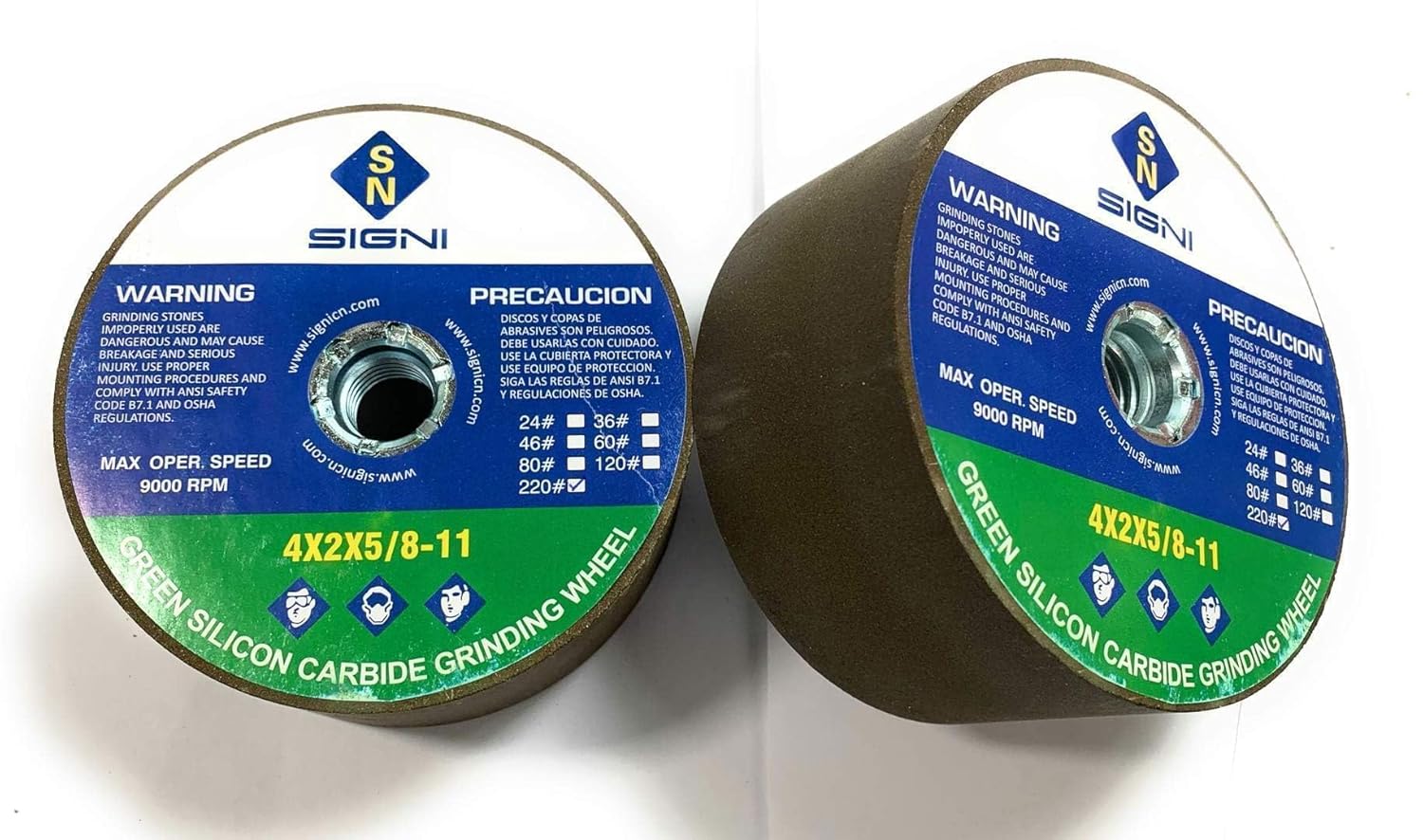Green Grinding Stone with Thread for Grinding Granite 4X2X5/8-11 (1 Pack) (Grit 220)