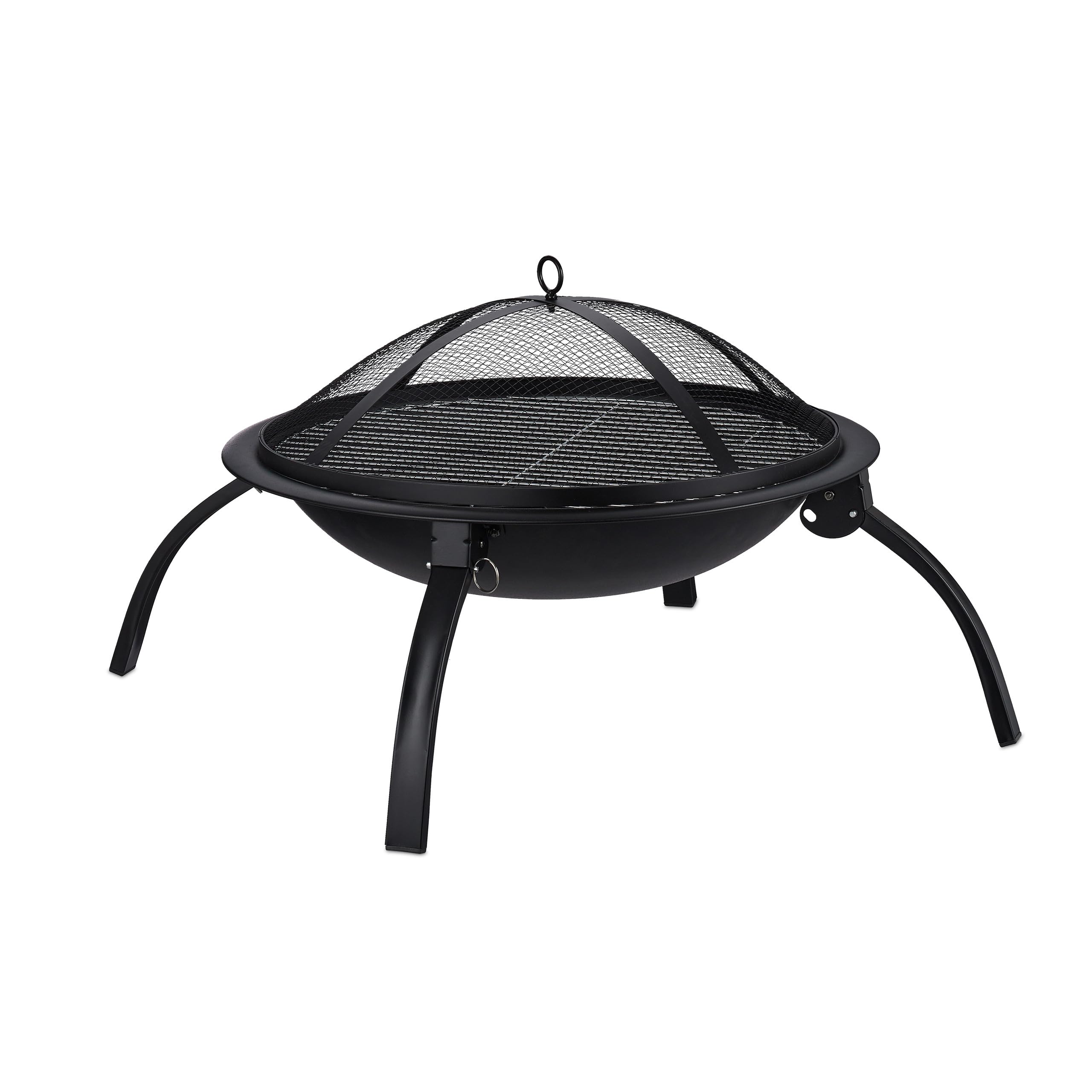 Relaxdays Braciere XL z Graticola, Coperchio Parascintille, ∅56,5 cm, Czarny