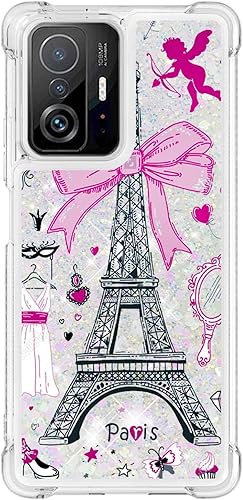 Miniatura 2 de Monwutong Funda de teléfono delgada para Xiaomi 11T, funda para Xiaomi 11T Pro, efecto de arena movediza de cristal brillante TPU con protección