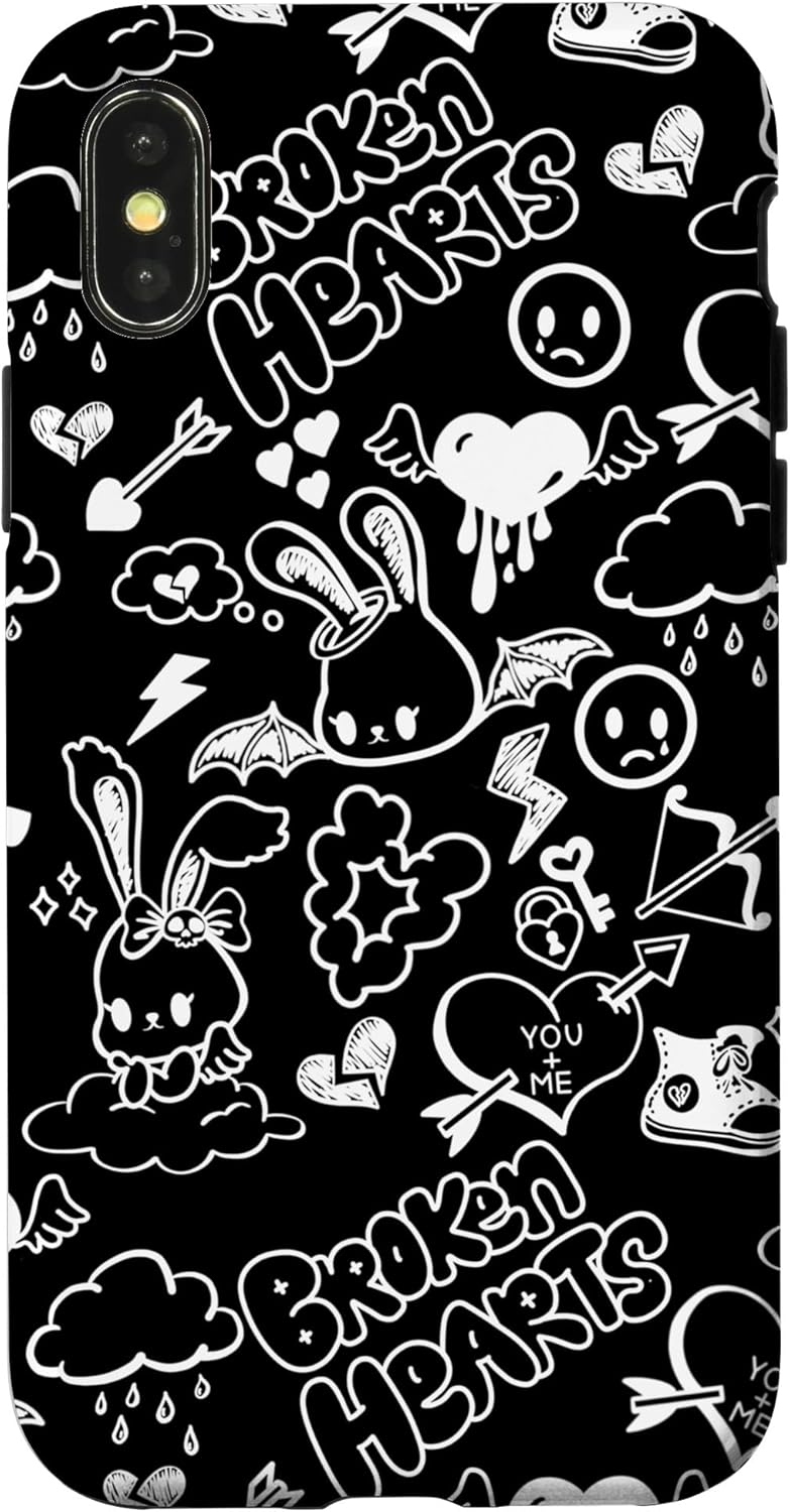 Emo Bunny Doodle Sketch Emo Angel Alt Aesthetic Indie Kid Case for iPhone XR