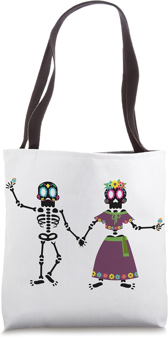 Day Of The Dead Mexico Skeletons Dancing Sugar Skull Couple Tote Bag