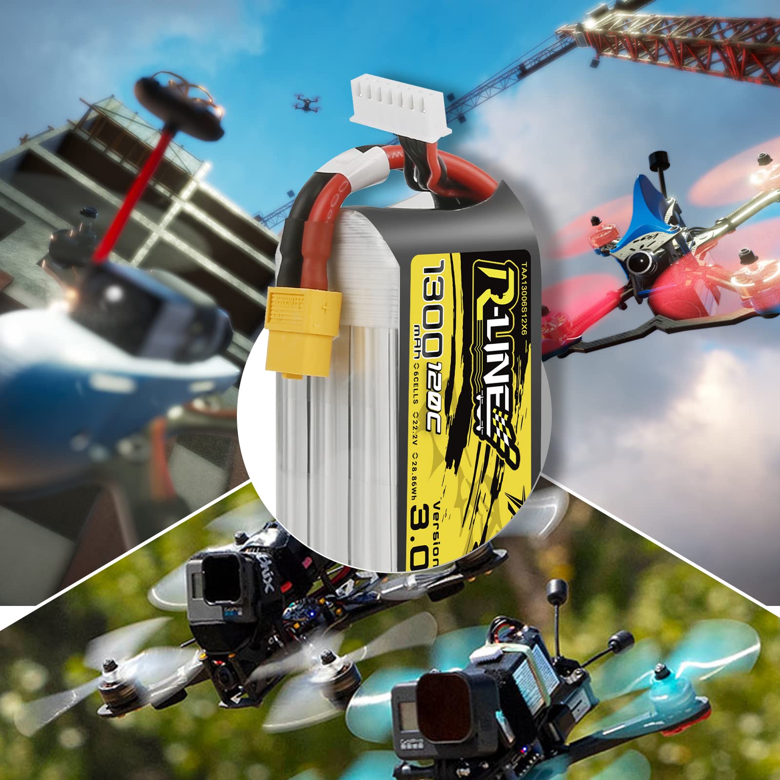 Tattu 6S Lipo Batteria 22.2V 1300mAh 120C Custodia morbida RC Batteria serie RLine con connettore XT60 per UAV Drone FPV Race RC Quadcopter