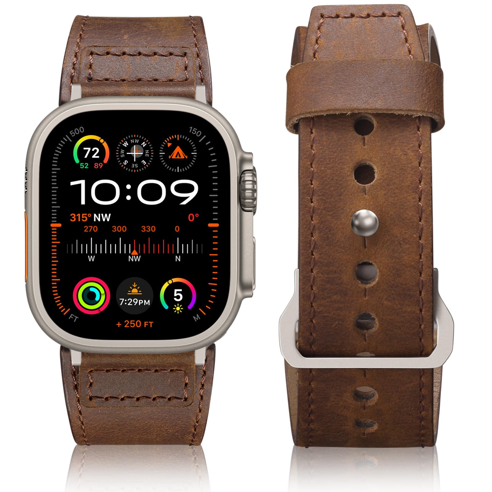 Maledan Leather Bands Compatible with Apple Watch Ultra 3/2/1 Band 49mm 45mm 44mm 46mm 42mm Men Women, Top Grain Vintage Genuine Leather Strap Band for iWatch Series 11 10 9 8 7 6 5 4 3 SE 3 2 1