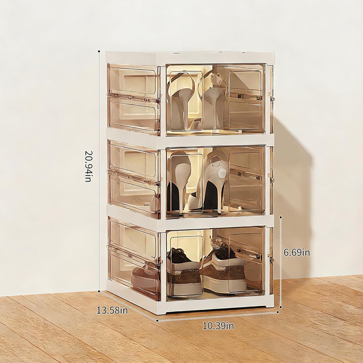 Stackable 9-tier Foldable Shoe Box Organizer – Clear Portable Sneaker Storage Bins With Lids For Easy Assembly, Ideal For Closet And Entryway Organization Clear 3-Tier