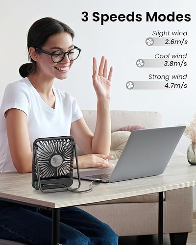 Miniatura 6 de Koonie Ventilador de escritorio USB, ventilador personal ultra silencioso de viento fuerte con inclinación de 180 plegable y 3 velocidades