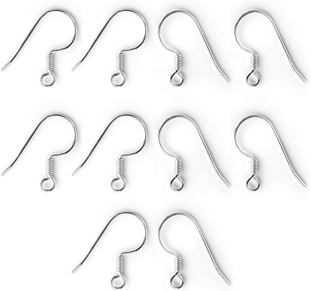 TJS Earring Hook Findings French Wire 5 Pairs Pack 925 Sterling Silver 17mm Nickel-Free