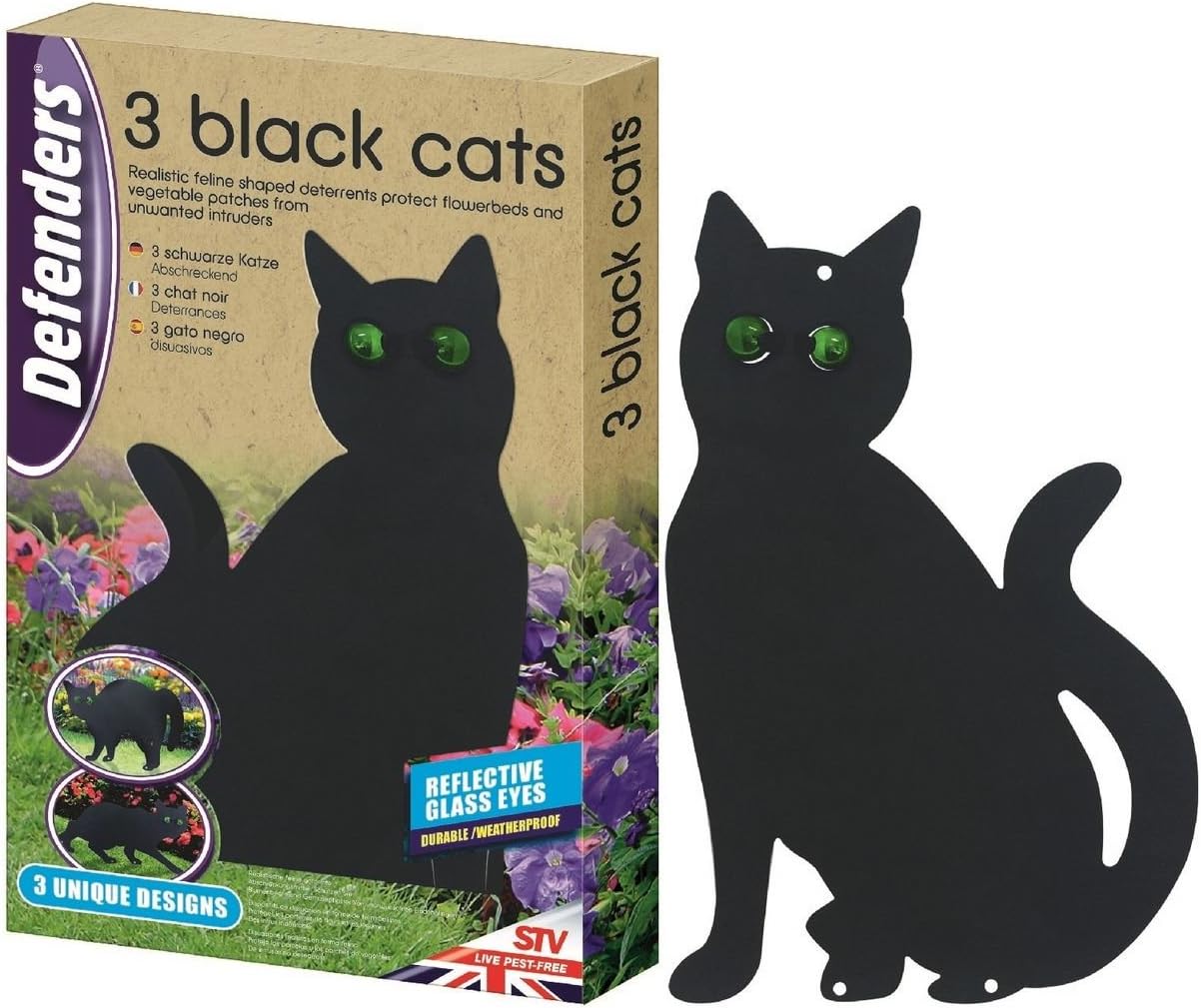 Defenders Three Black Cats Decorative Deterrents, Cat Garden Repeller, Black