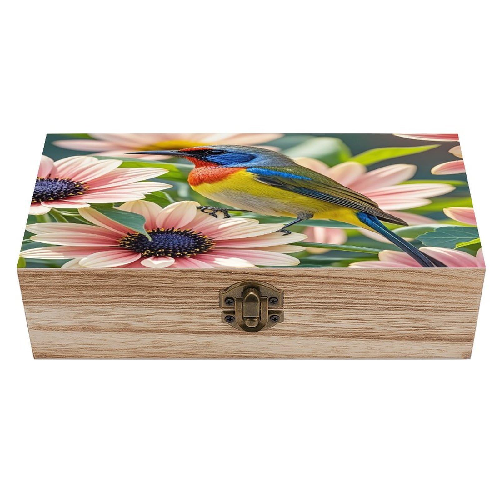 LZQPOEAS Flowers And Birds Wooden Box Storage Space to Organize Jewelry in A Beautiful Small Storage Box Decorative Card Boxes Memory Treasure Boxes for Crafts And Photo Storage