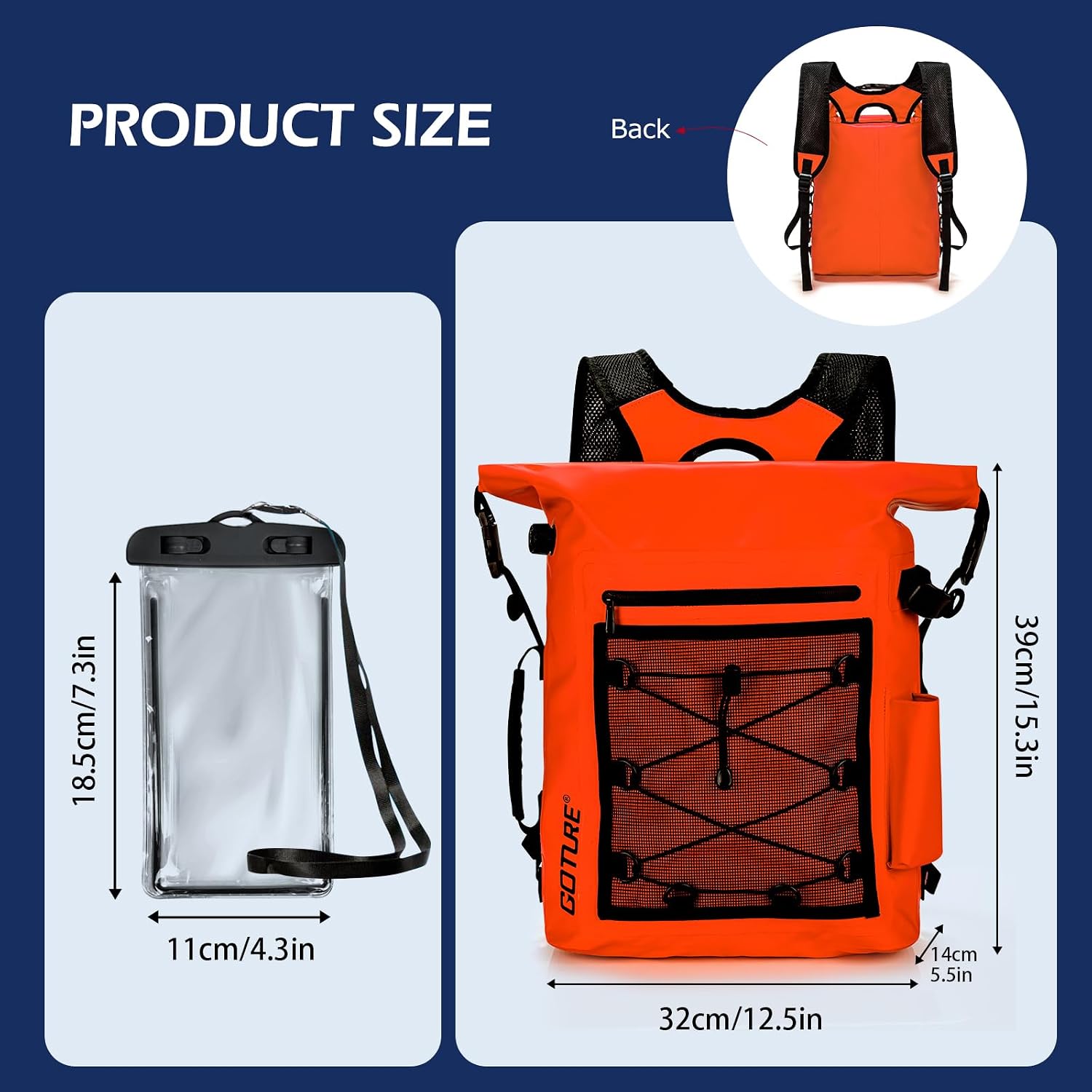 Goture Dry Bag Waterproof Backpack,20L Fishing Tackle Bag with Rod Holder,Padded Shoulder Straps and Air Exhaust Valve,500D PVC Dry Sack Bag with Phone Case for Kayaking,Boating,Fishing,Travel image 5