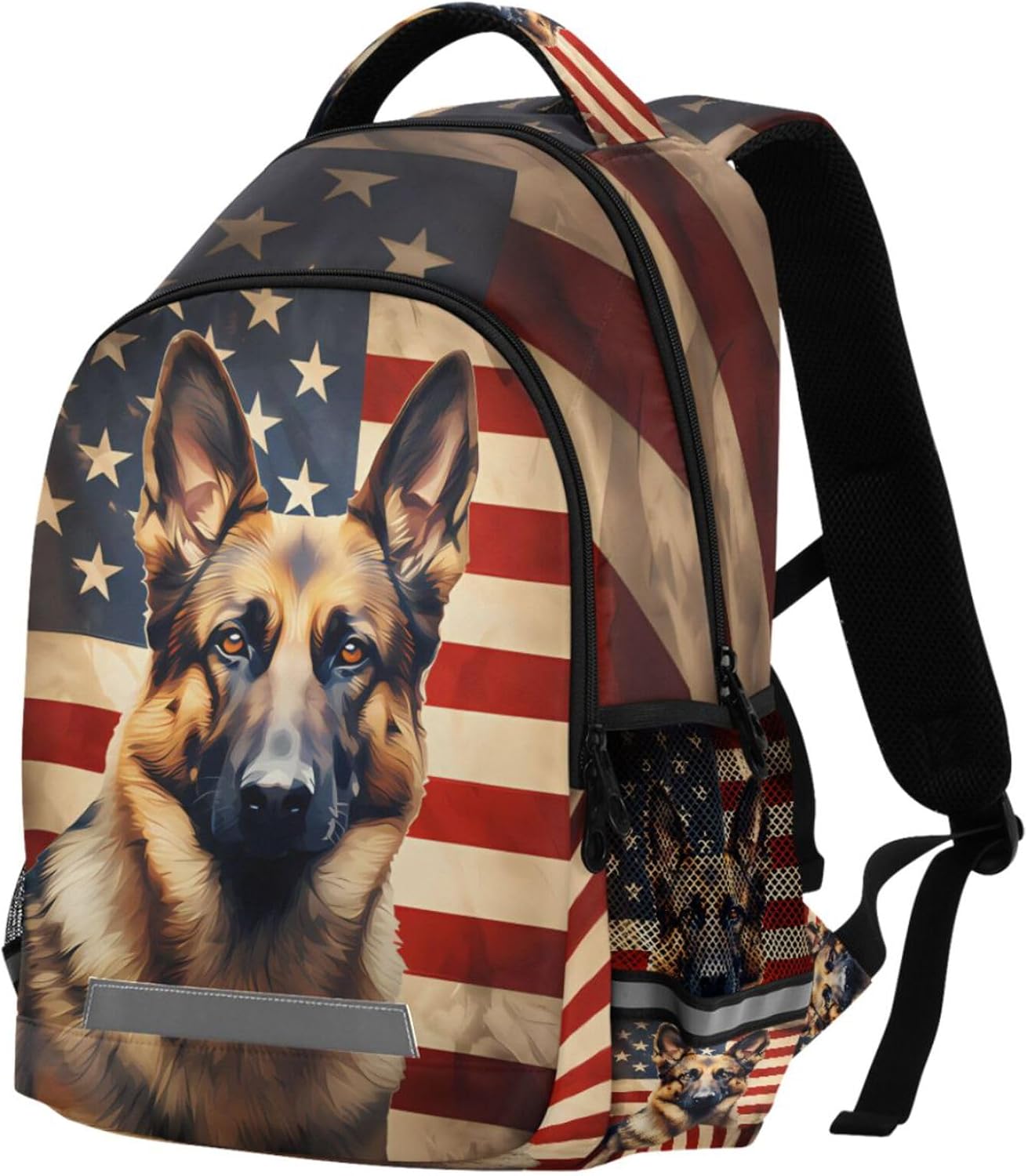 ALAZA Usa Flag German Shepherd Dog Kids School Backpack Laptop Bookbag with Reflective Strip 17in - Image 2