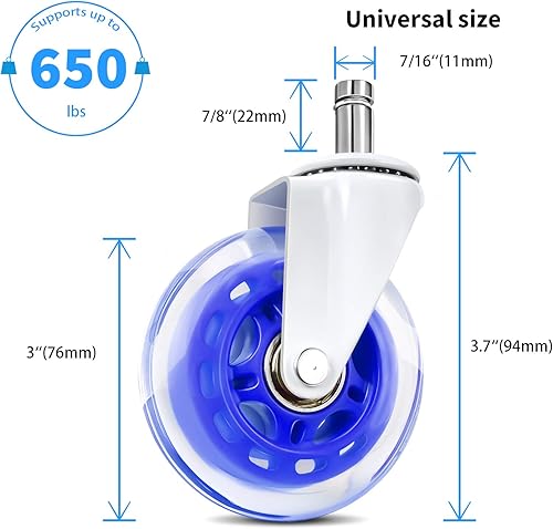 Miniatura 2 de Ruedas de repuesto para silla de oficina, (juego de 5) ruedas de 3 pulgadas, ruedas de rodadura suave, resistentes, seguras para todos los pisos,