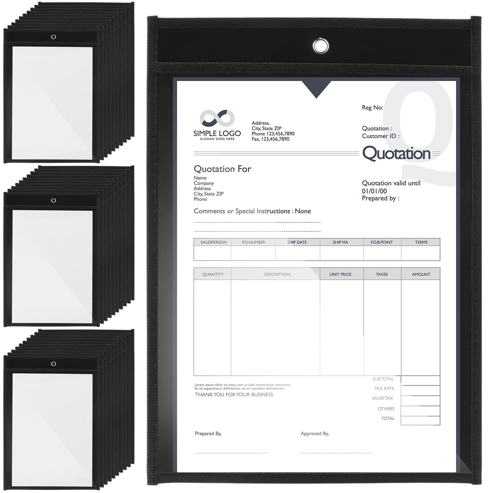 Gilprop 30Pcs Job Ticket Holders 9x12 Work Order Plastic Sleeves Shop Ticket Holder Dry Erase Pocket Clear Solid Back Document Folder Sleeve Sheet Protector for Teacher Work Office Organization, Black