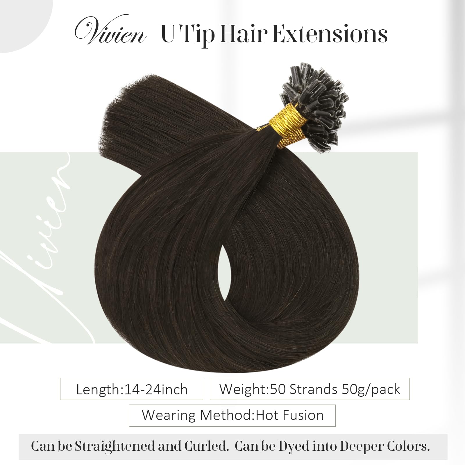 Vivien Bonding Extension Capelli Veri Cheratina Marrone 45cm Pre Bonded Extensions U Tip Capello Umano Lisci 50g 50s Hot Fusion U Tip Capelli Veri Remy Human Hair Keratina #2 Marrone Scuro