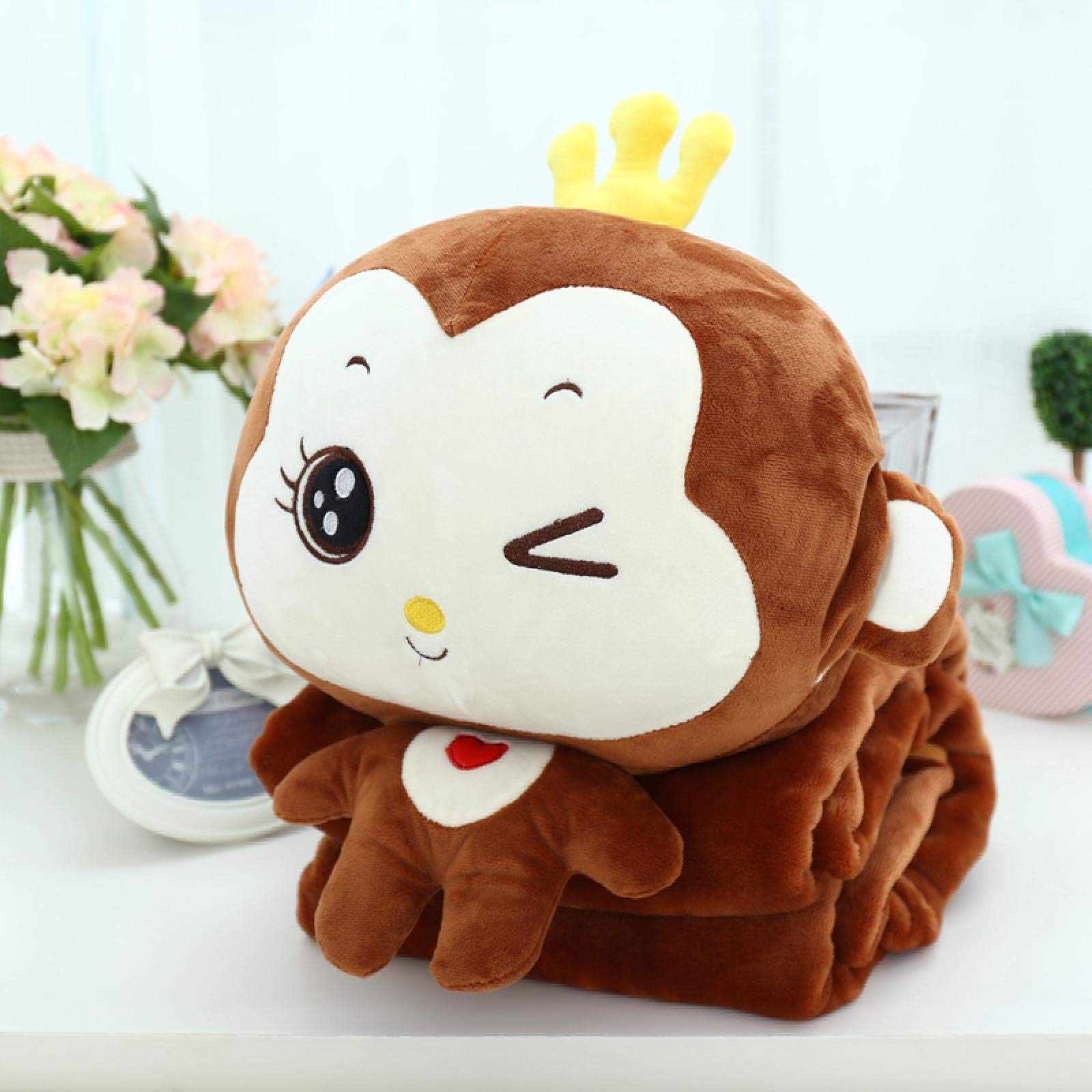 oiujhgCDS Pillow blanket, 2 In 1 Cushion Throw Pillows,travel pillow blanket, in,Easy to carry,Lovely monkey car