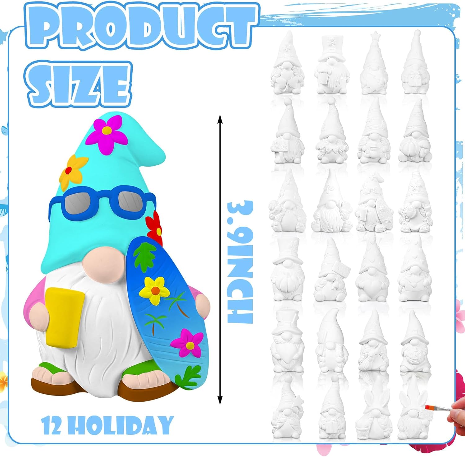 Sinmoe 24 Pcs Holiday Seasonal Paint Your Own Ceramics Gnomes Valentines Decor Paintable Figurines Ceramics to Draw for Adults Paintable Blank Gnomes Statues Plaster Figurines with Brush Palette Paint